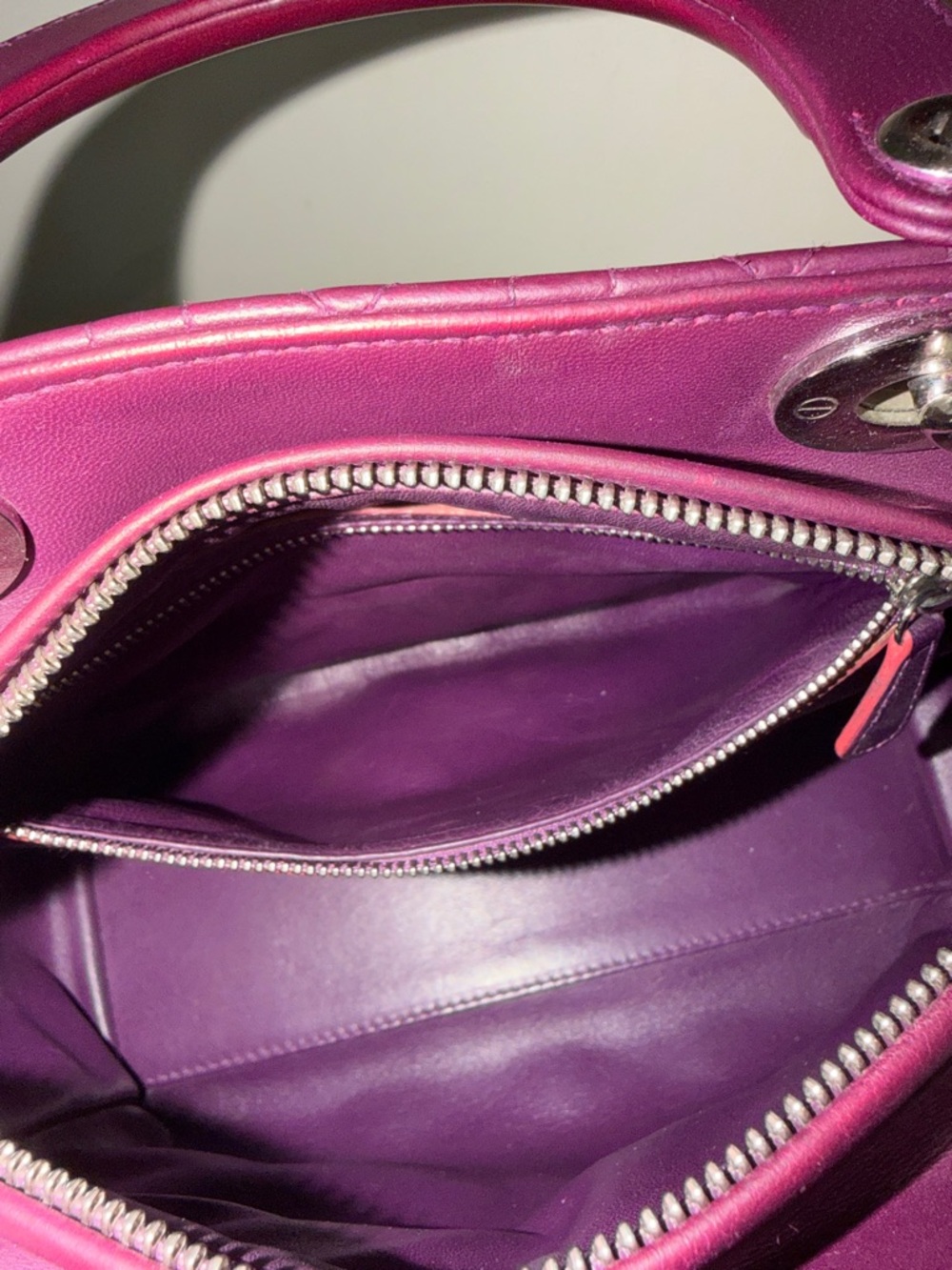‼️Authentic Christian Dior Lady Dior Cannage Medium Plum Leather Satchel Bag - Picture 14 of 16
